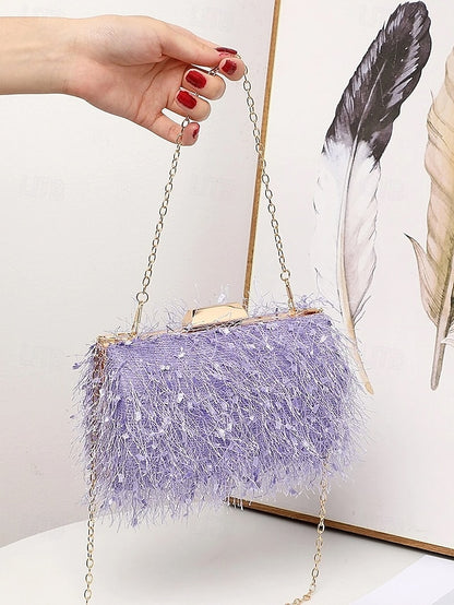 Women's Evening with Feathered Clutch Chic Strap Chain