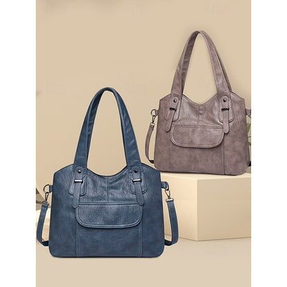 Brown Faux Bag Women's Leather Tote with Vintage Dual