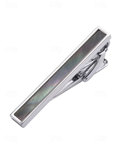 with mother of inlaid Men's tie clip pearl and brass