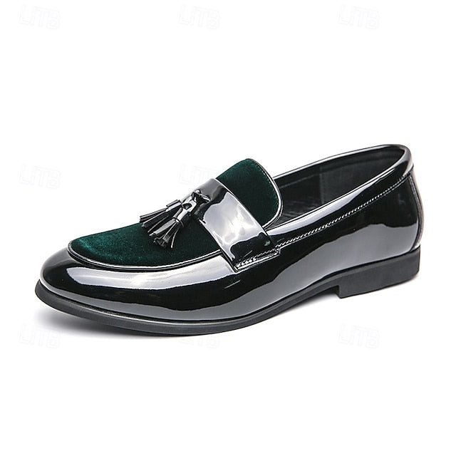 Velvet Leather – Loafers Men's Black Tassel Faux Patent