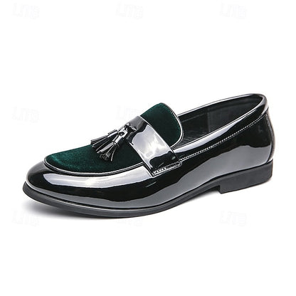Velvet Leather – Loafers Men's Black Tassel Faux Patent