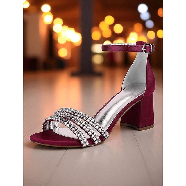Sandals Block Women's with Purple Satin Rhinestone Heel