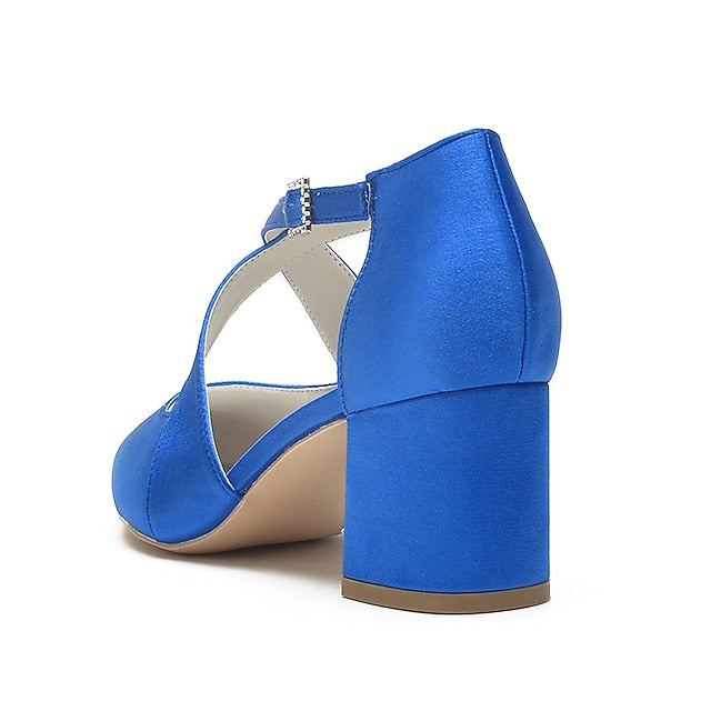 Heels Block Women's Toe White Pointed – Satin Elegant