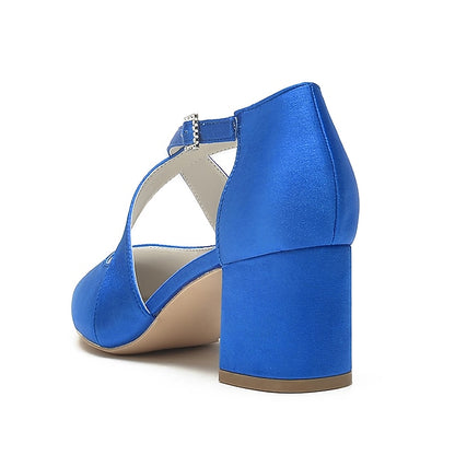 Heels Block Women's Toe White Pointed – Satin Elegant