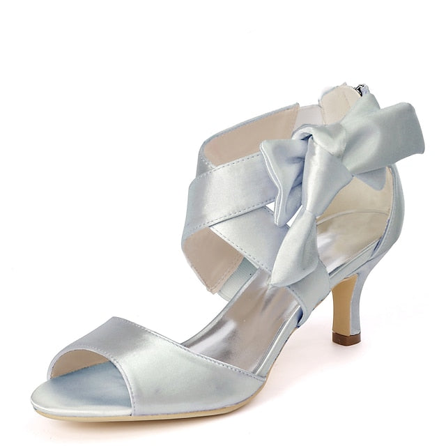 Bridal Women's Open Bowknot Heel Shoes Wedding Kitten