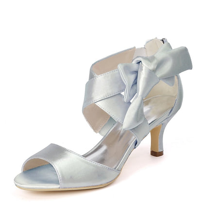 Bridal Women's Open Bowknot Heel Shoes Wedding Kitten