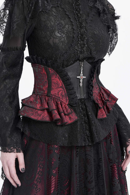 Crimson & Charcoal Spliced Lace Laced Slim Zippered Goth Palace Corset