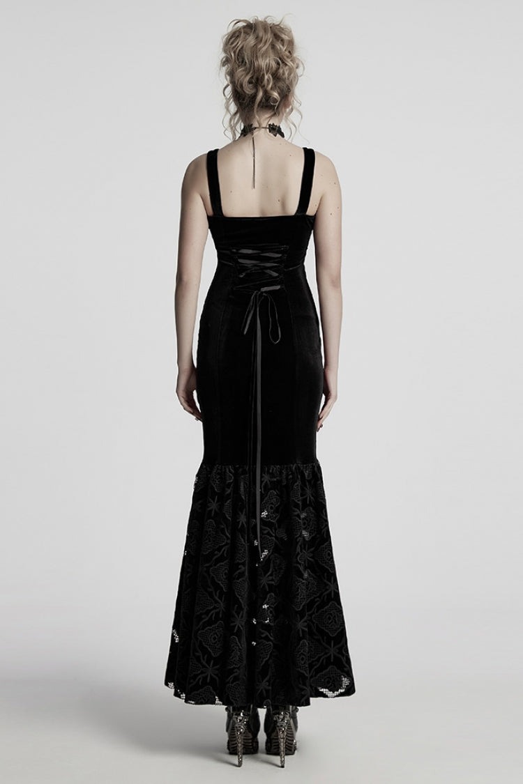 No-Sleeve Floral Embroidered Fishtail Gothic Slip Dress
