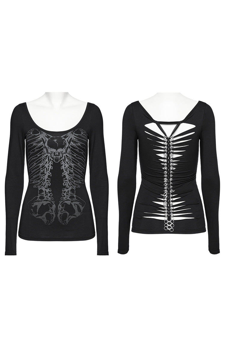 Dark Skeleton-Print Long-Sleeve Top for Women