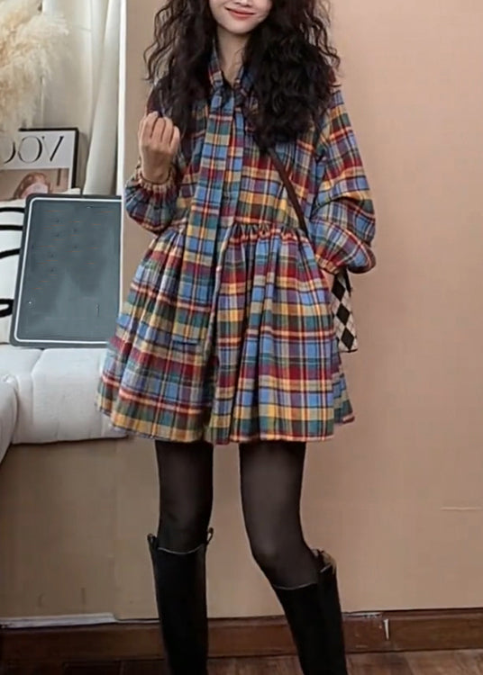 Tie Woolen Dress New Waist Shirts Plaid Wrinkled Spring