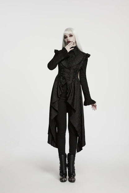 Women's Black Gothic Vest, Jacquard Cut-Out with Lace-Up and Asymmetric Design