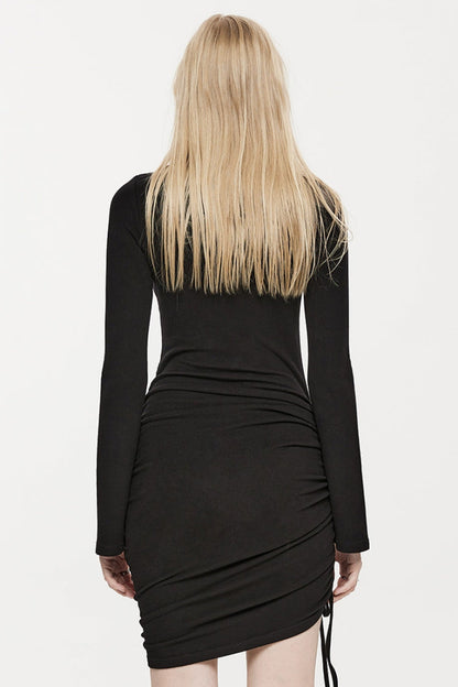 Ebony Long-Sleeve Irregular Sheer Gothic Dress
