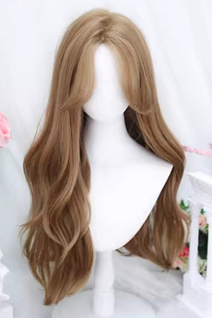 Champagne Gold Milk Tea Swoop Bangs Curly Lolita Wig