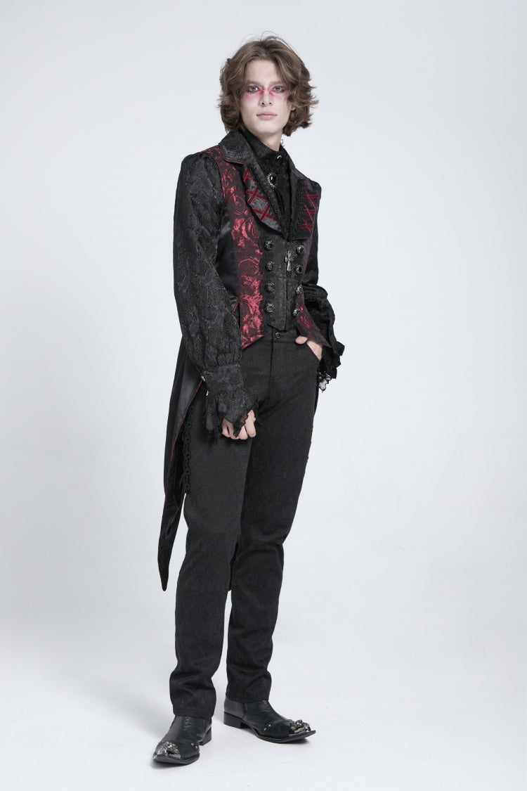 Crimson & Obsidian Sleeveless Lace-Up Zipper Swallow-Tailed Vest