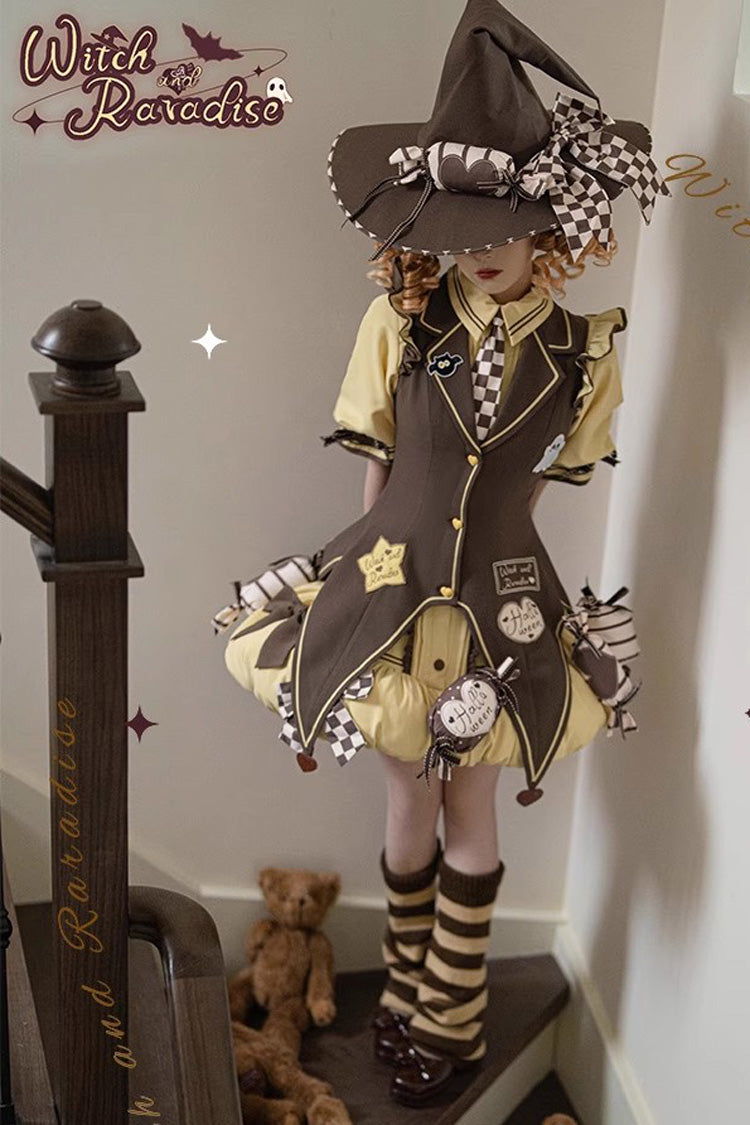 Witch and Paradise Halloween Lolita Dress Set with Ruffle Bow - Short Sleeves