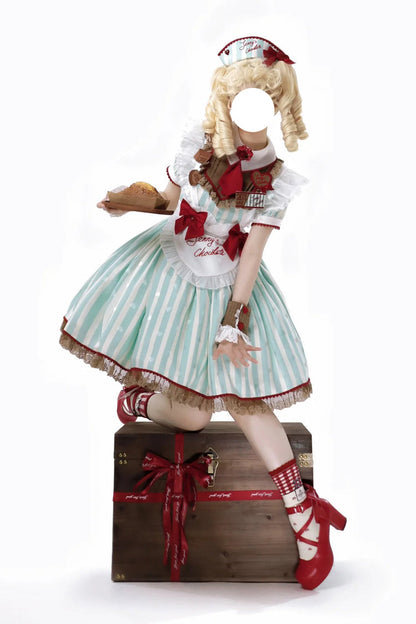 Emerald Jenny's Chocolate Striped Ruffle Bow Short-Sleeve Dress