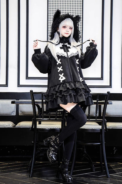 Zippered Sweet Lolita Sweatshirt - Ruffled Handsome Coat
