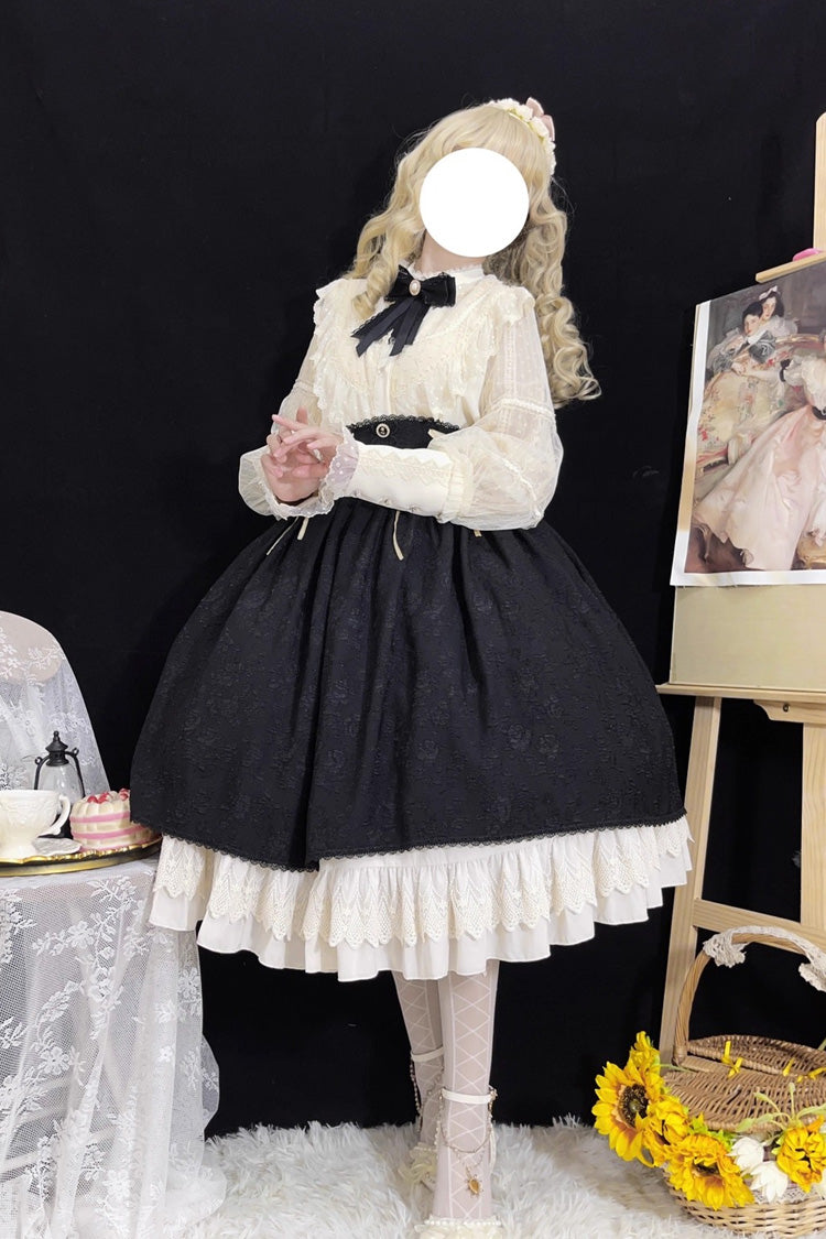 Ebony High-Waist Embroidered Ruffle Lace-Up Palace Skirt - Heart of Rose