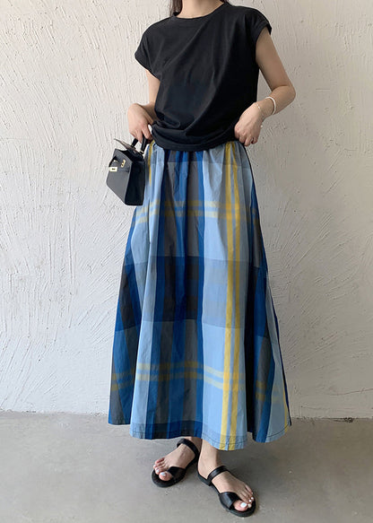 Blue Spring Skirt Hem Large Exra Women Plaid Cotton