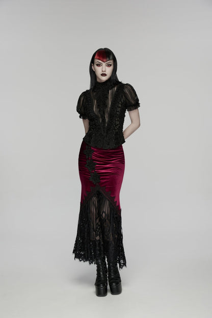Ruffled Cut-Out Lace Gothic Blouse for Women