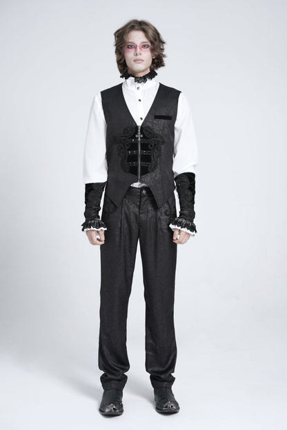 No-Sleeve Floral Stitched Velvet Men's Gothic Waistcoat
