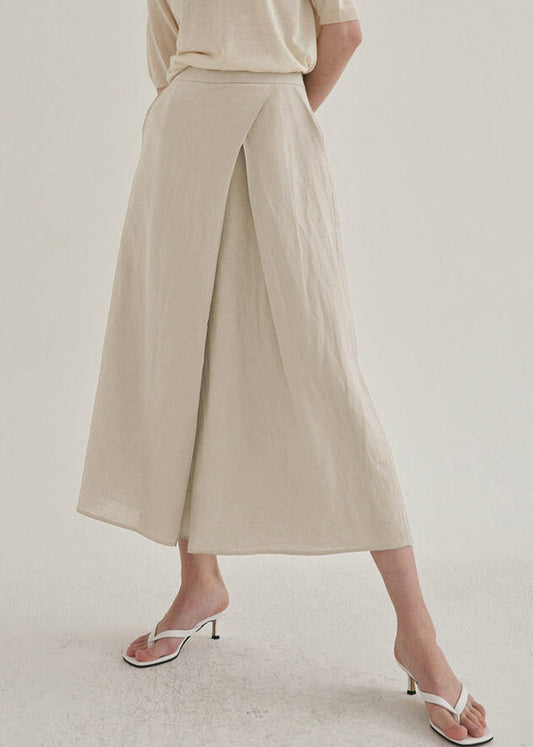 Leg Pants Linen Waist High Spring Wide French