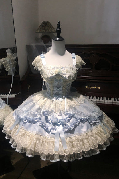 Dreaming Butterfly Jacquard Ruffle Bow Lace Princess JSK
