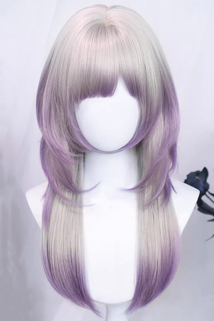 Purple Ombre Straight Wig with Air Bangs in Misty Silver - Sweet Lolita