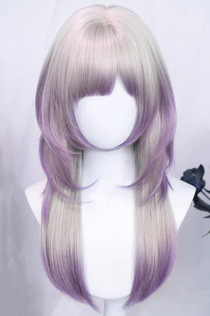 Purple Ombre Straight Wig with Air Bangs in Misty Silver - Sweet Lolita