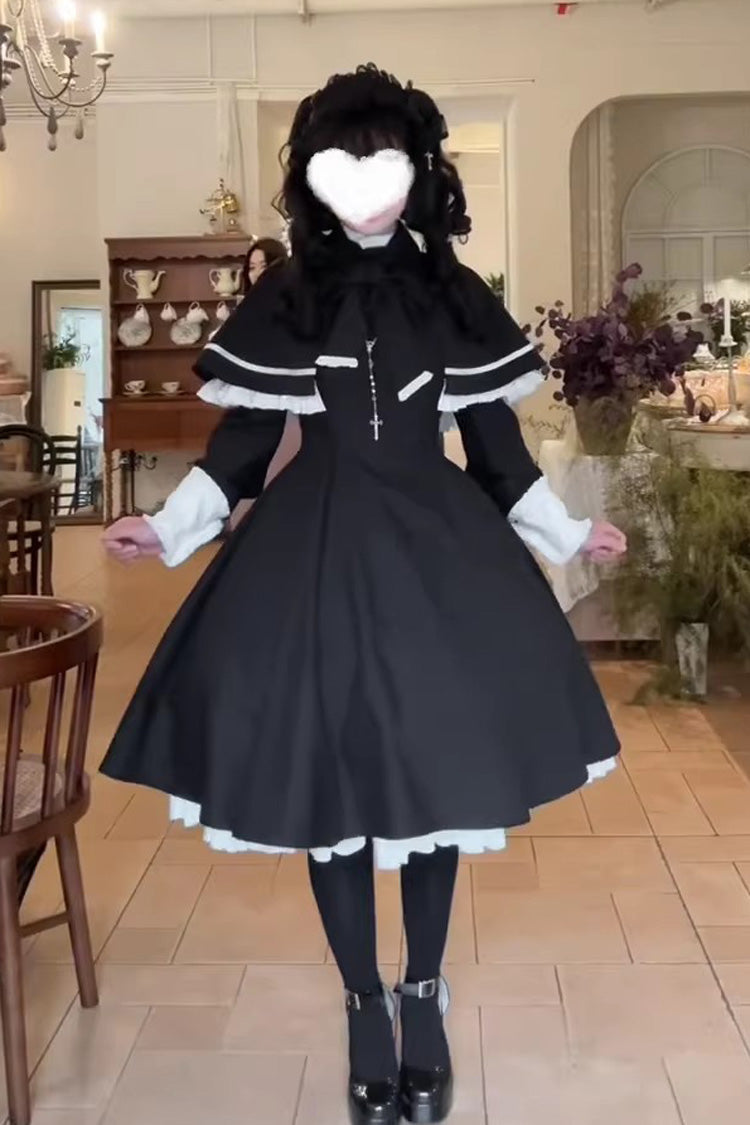 Maid Lolita Two-Piece Set with Cloak - Ruffled Bow Design