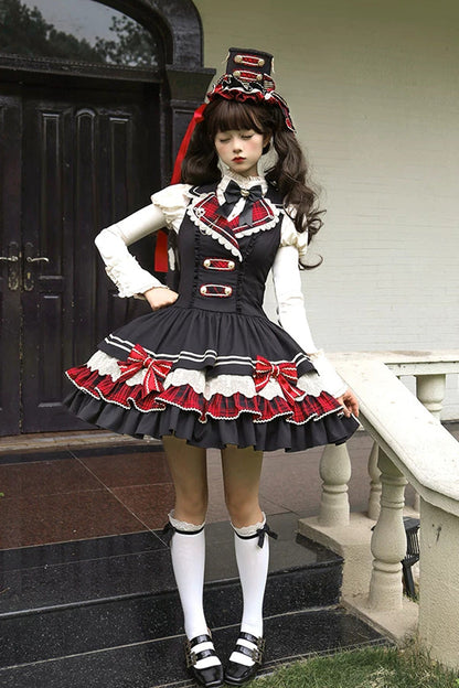Ebony V-Neck Printed Tiered Bow Collegiate JSK - Honor Guard Gala