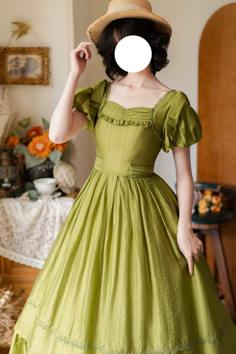 Emerald Square Neck Short Sleeve Ruffled Bow Vintage Elegant Lolita Gown