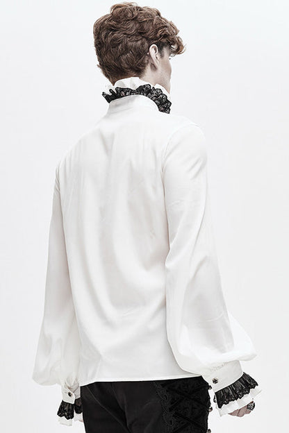 Ivory Chiffon Hand-Embroidered Gothic Blouse for Men