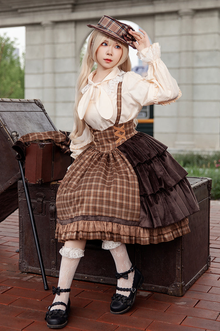 Morning Tune High Waist Asymmetric Ruffle Print Lolita Strap Dress