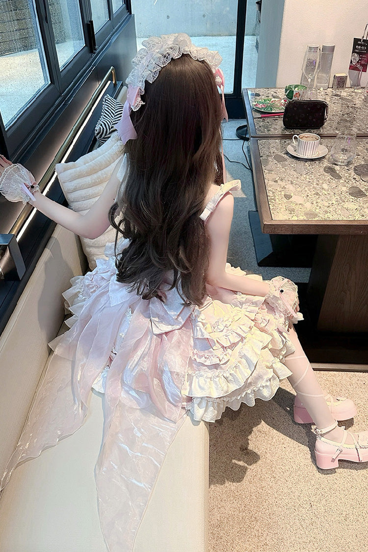 Blush Halter Sleeveless Embroidered Ruffle Ballerina JSK Set - Heart of Butterfly