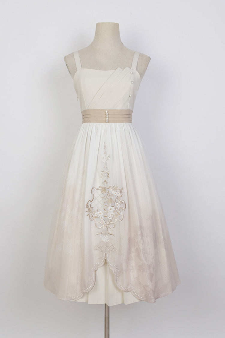 Ivory Chinese Bronzing Floral Embroidery Sweet Lolita JSK