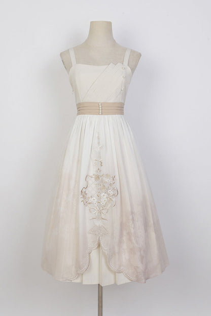 Ivory Chinese Bronzing Floral Embroidery Sweet Lolita JSK