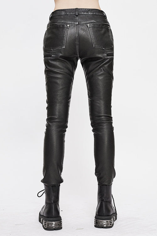 Coal Biker Patchwork Leather Pants with Distressed Panels