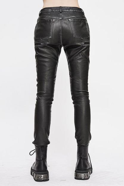 Coal Biker Patchwork Leather Pants with Distressed Panels