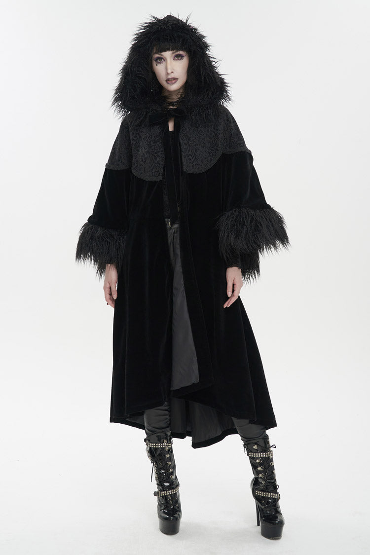 Women's Gothic Jacket with Petal Stitching and Wide Wool Sleeves in Black Jacquard