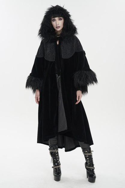 Women's Gothic Jacket with Petal Stitching and Wide Wool Sleeves in Black Jacquard