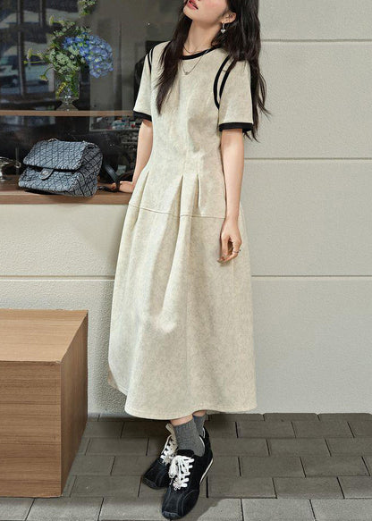 Brief O-Neck Wrinkled Maxi Grey Light Dresses Patchwork Summer