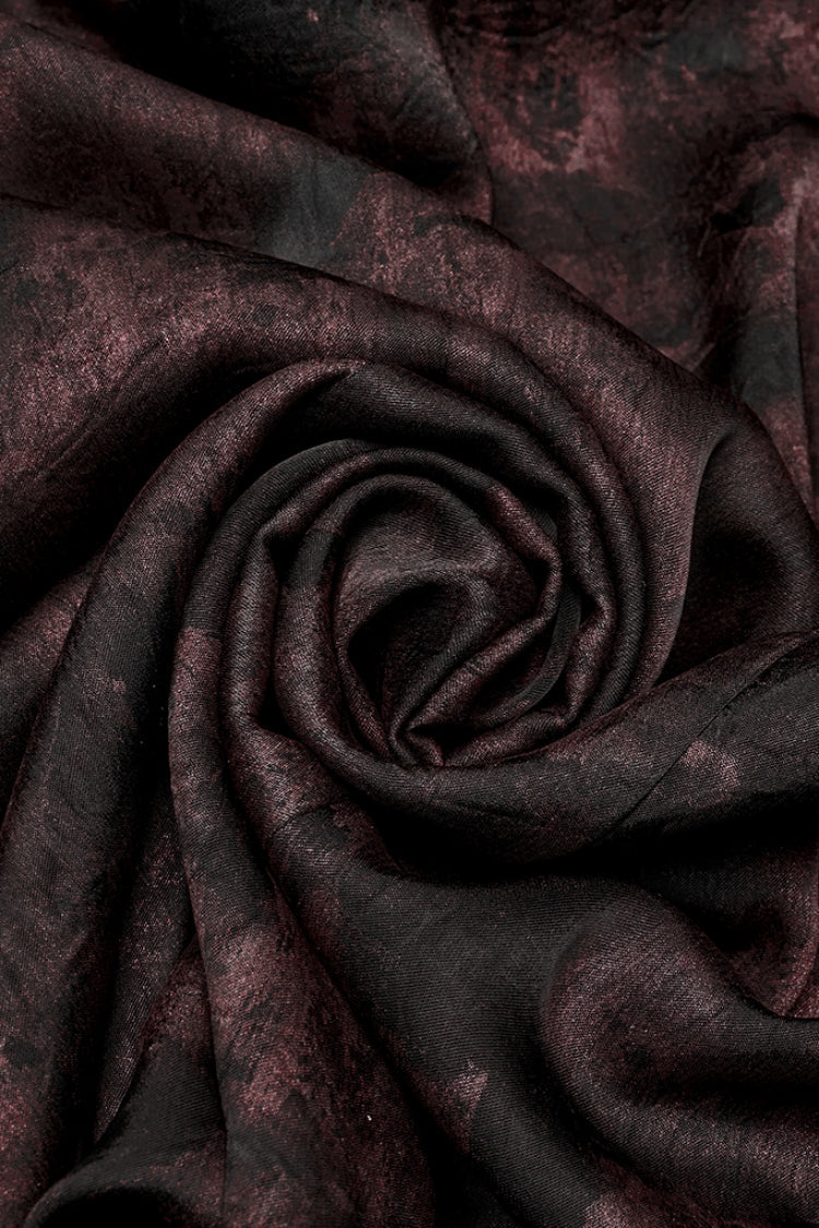 Crimson & Obsidian Stand Collar Long Sleeves Ruffle Pleated Gothic Blouse
