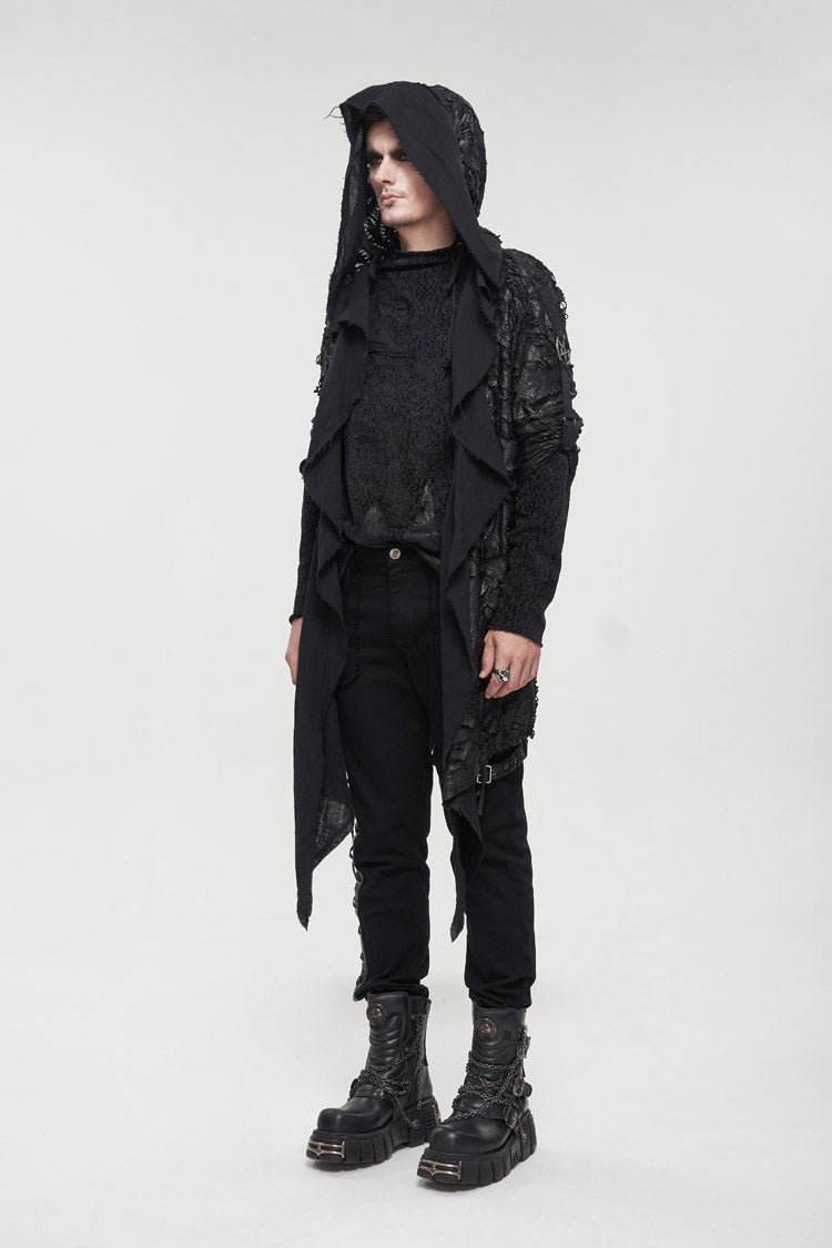 Punk Jacket for Men with Black Irregular Sharp Corner Hem and Knitted Stitching