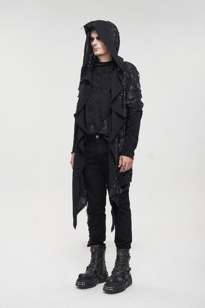 Punk Jacket for Men with Black Irregular Sharp Corner Hem and Knitted Stitching