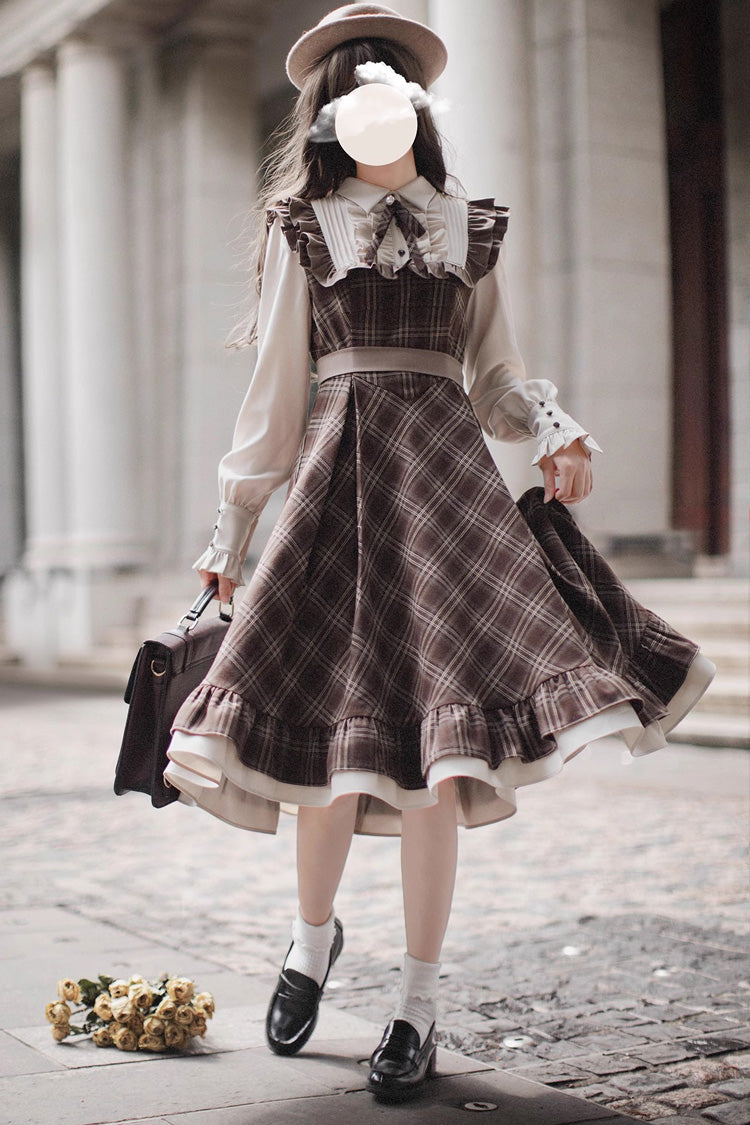 Thames at Dusk Vintage College Lolita Dress with Ruffle - Long Sleeves