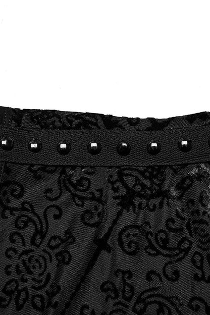Gothic Beaded Cross Tank with Flocking Print