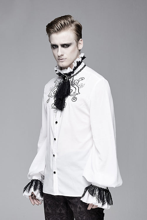 Ivory Embroidered Sheer Long-Sleeve Gothic Men's Shirt