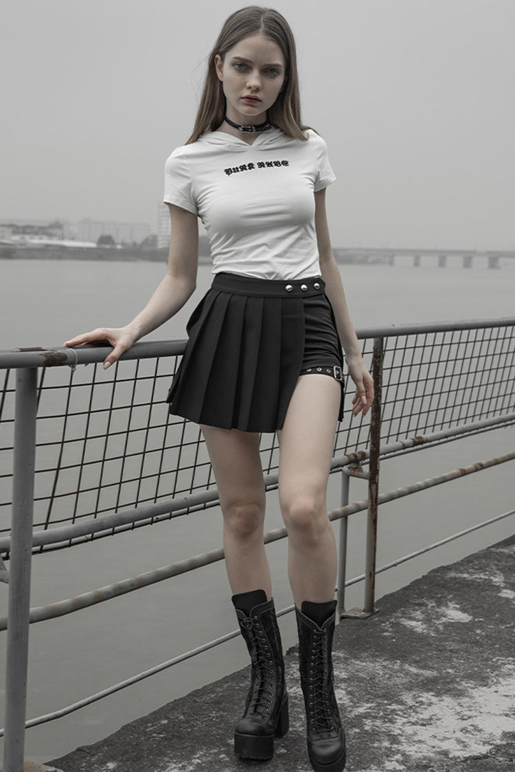 Women's Punk Skirt with Side Metal Buckle and Pleated Faux Two-Piece Cut