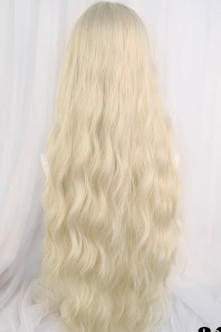 Sweet Lolita Wig with Long Curly Hair & Gold Curtain Bangs, Cream